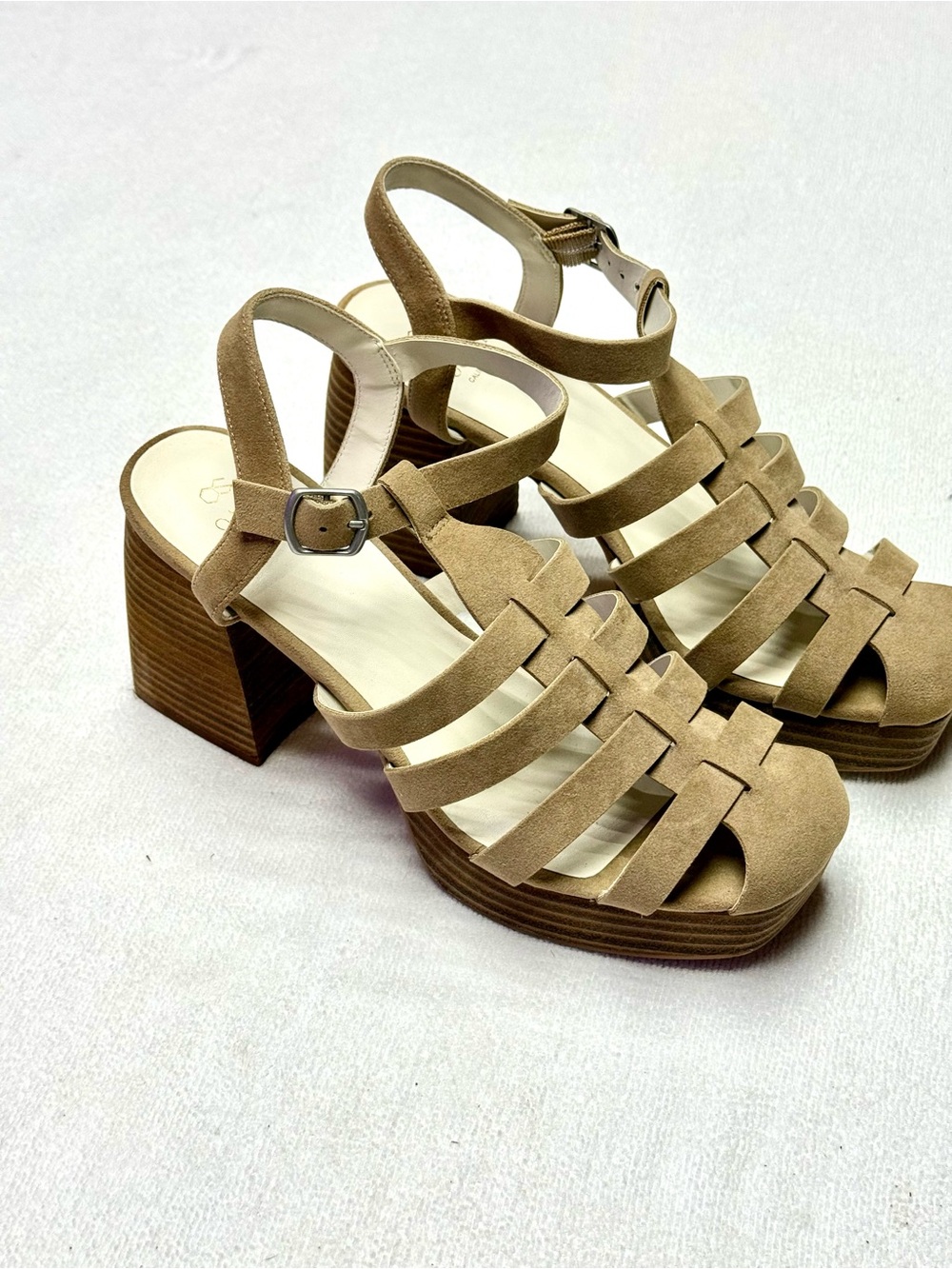 Oasis Society Hailee Beige Strappy Block Heel Sandals